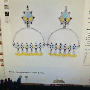 Silver and Yellow Dangle Earrings Boho Artisan Style
